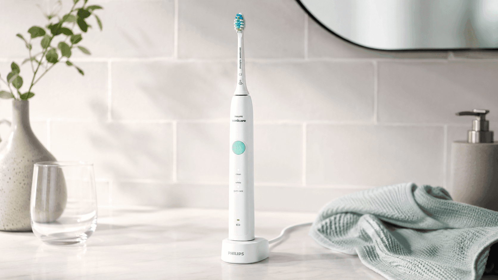 Philips Sonicare ProtectiveClean 6100 Electric Toothbrush with sonic cleaning technology, pressure sensor, BrushSync compatibility, and rechargeable charging base for effective daily oral care